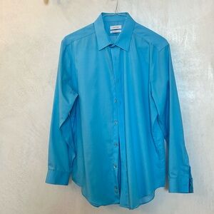 Calvin Klein Men's Aqua Blue Slim Fit Shirt